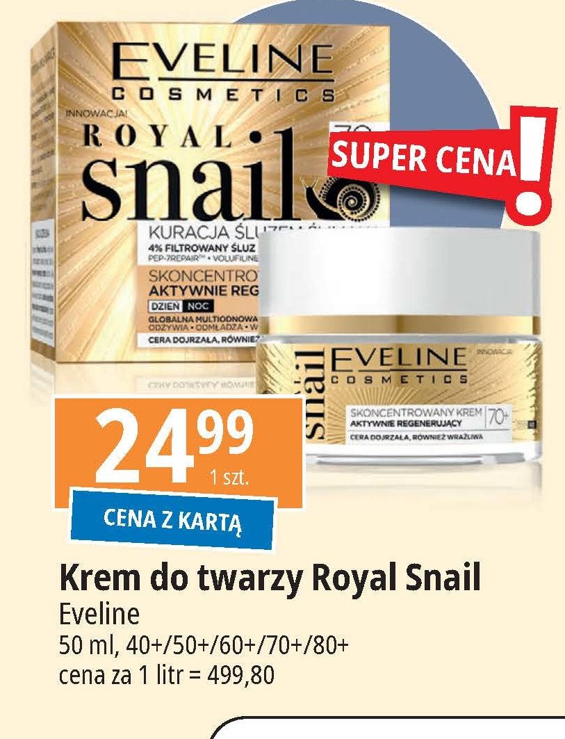 Krem do twarzy ultranaprawczy 60+ Eveline royal snail promocja w Leclerc