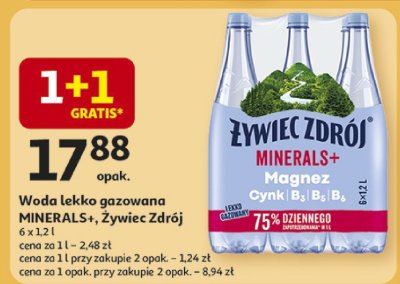 Woda lekko gazowana MINERALS+, Żywiec Zdrój 6 x 1,2l promocja w Auchan