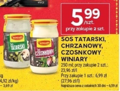 Sos tatarski, chrzanowy, czosłkowy Winiary promocja w Stokrotka