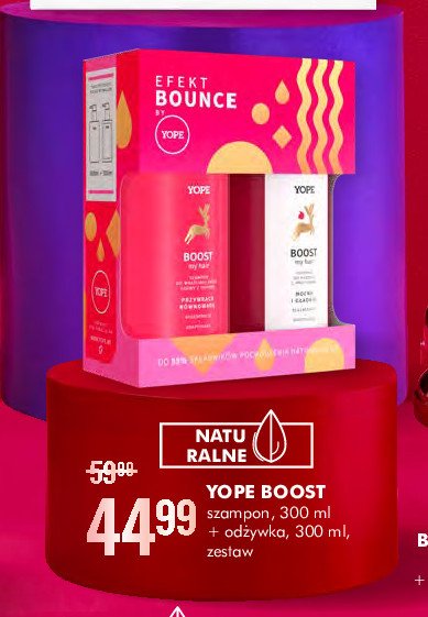 Zestaw w pudełku efekt bounce : szampon do włosów 300 ml + odżywka do włosów 300 ml Yope zestaw promocja