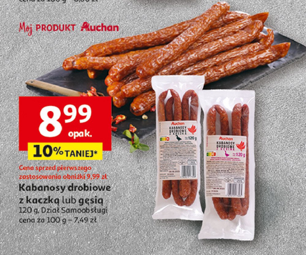 Kabanosy drobiowe z gęsią Auchan różnorodne (logo czerwone) promocja