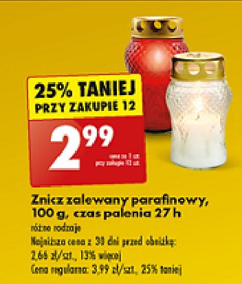 Znicz zalewany parafinowy 27h 100 g promocja