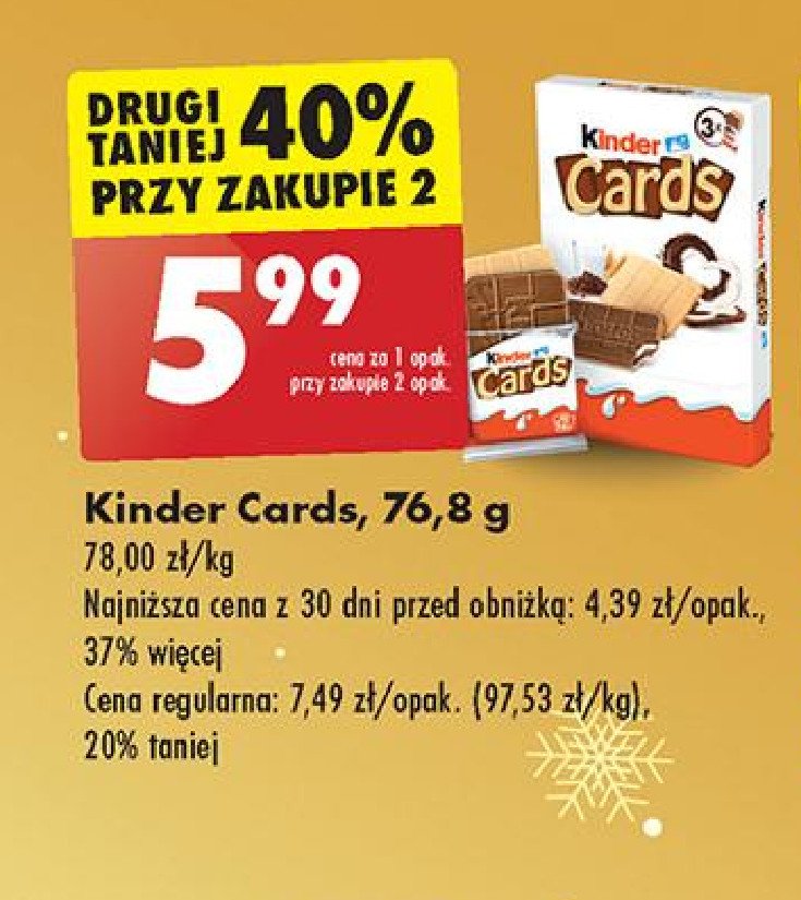 Herbatniki z czekoladą Kinder cards promocja w Biedronka