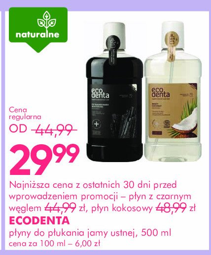 Płyn do płukania wybielający z czarnym węglem extra whitening Ecodenta promocja