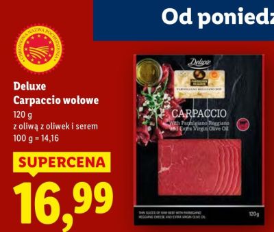 Carpaccio wołowe Deluxe z oliwą z oliwek i serem promocja w Lidl