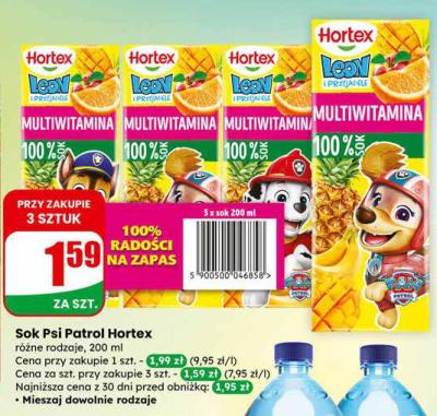 Sok Psi Patrol Hortex różne rodzaje, 200 ml promocja w Dino