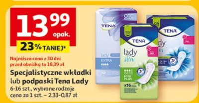 Specjalistyczne wkładki lub podpaski Tena Lady 6-16 szt. promocja w Auchan