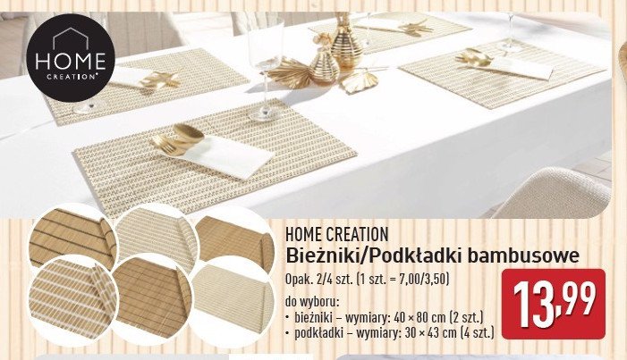 Bieżnik bambusowy 40 x 80 cm Home creation promocja w Aldi