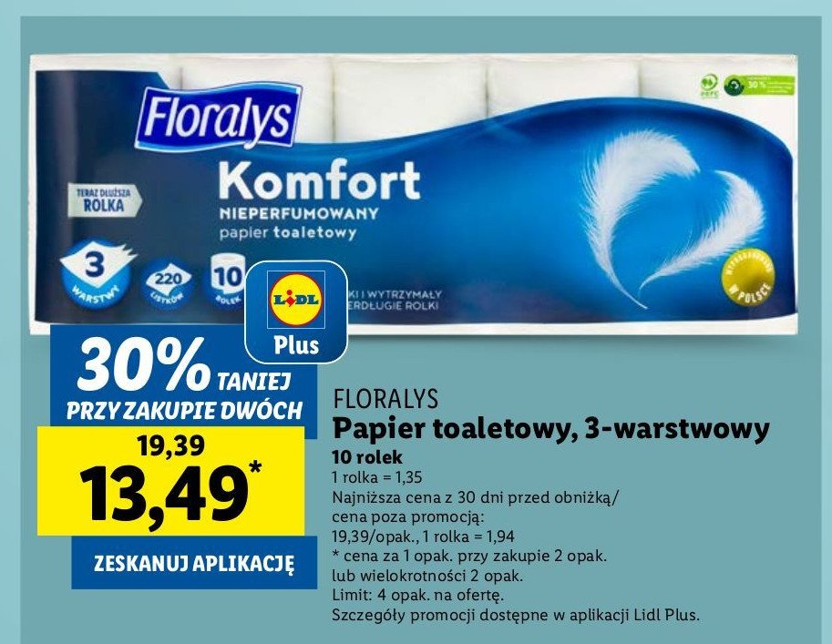 Papier toaletowy komfort Floralys promocja