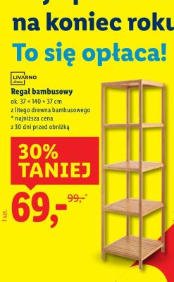 Regał bambusowy ok. 37 × 140 × 37 cm promocja w Lidl