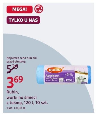 Worki na śmieci z taśmą Rubin, 120 l, 10 szt. promocja w Rossmann