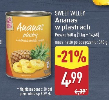 Ananas plastry Sweet valley promocja w Aldi