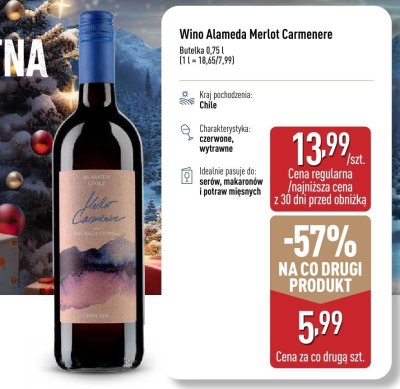 Wino Alameda Merlot Carmenere 0,75l promocja w Aldi