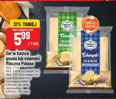 Ser w kostce gouda lub edamski Mleczna Polana promocja w POLOmarket