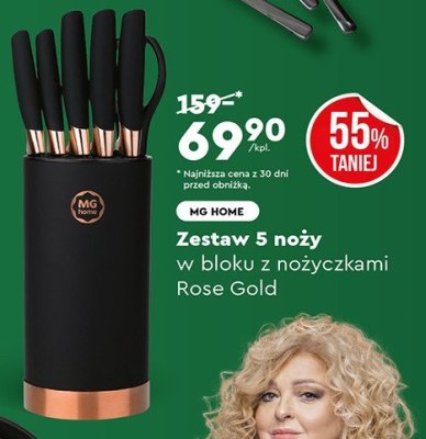 Zestaw 5 noży w bloku z nożyczkami Rose Gold MG HOME promocja w Biedronka