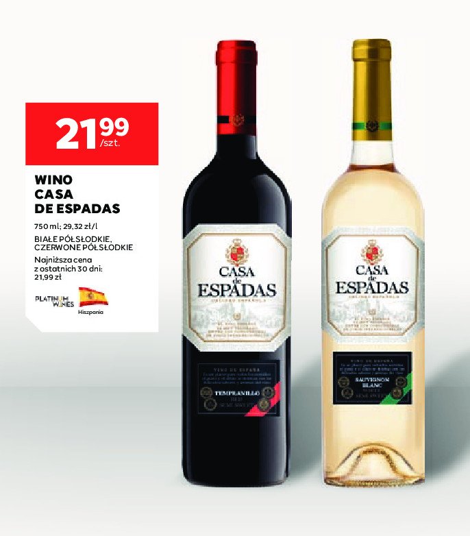 Wino Casa de espadas tempranillo semi sweet promocja w Stokrotka