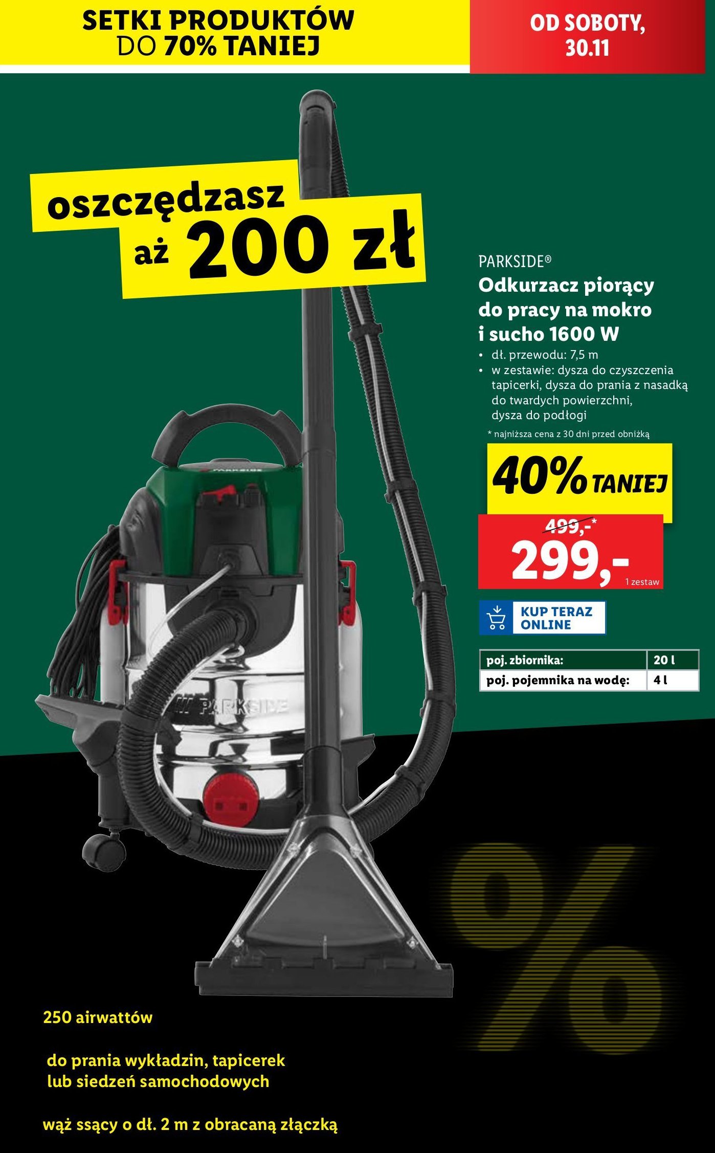 Odkurzacz piorący 1600 w Parkside promocja w Lidl