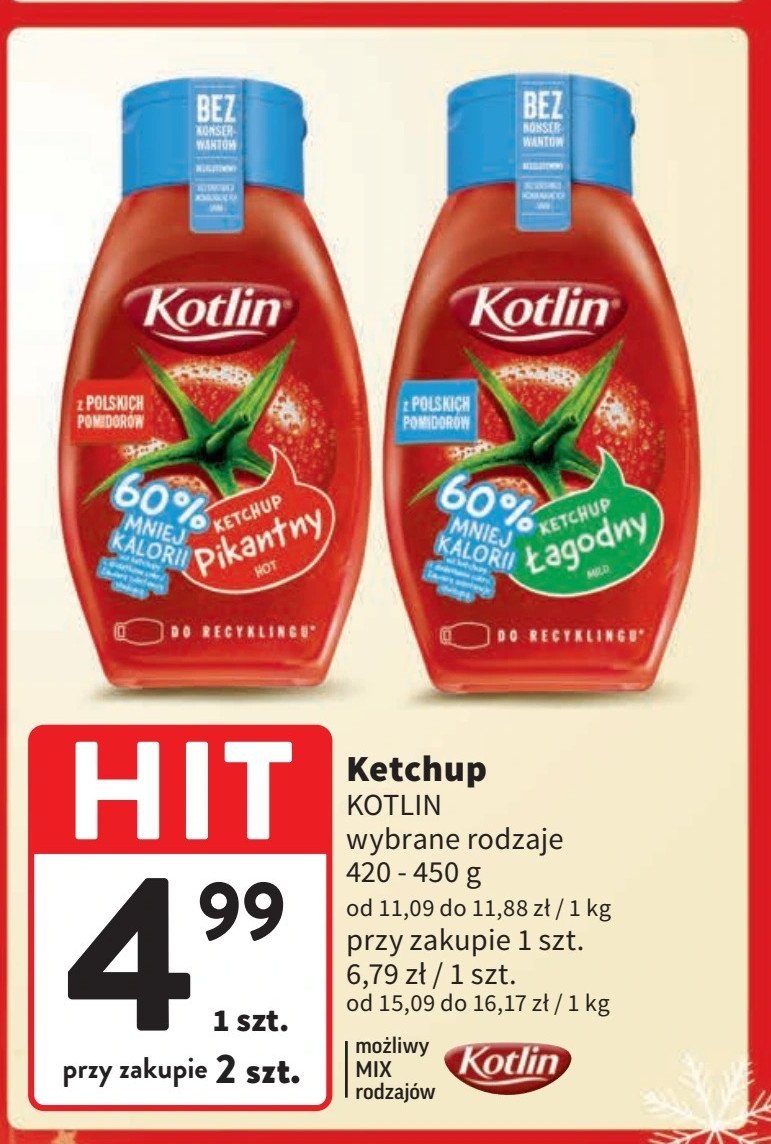 Ketchup pikantny 60% mniej kalorii Kotlin promocja