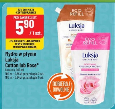 Mydło w płynie Luksja Cotton lub Rose promocja w POLOmarket