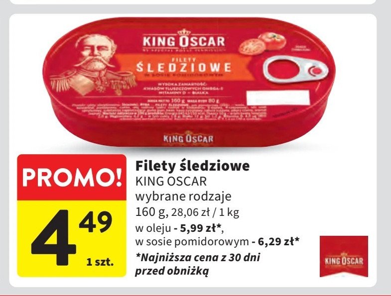 Filety śledziowe w sosie pomidorowym King oscar promocja w Intermarche