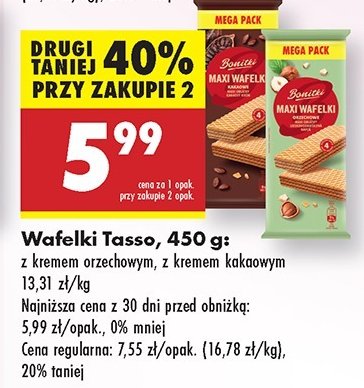 Wafelki tasso z kremem kakaowym Bonitki promocja