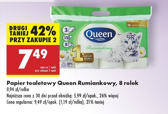 Papier toaletowy rumiankowy Queen promocja w Biedronka