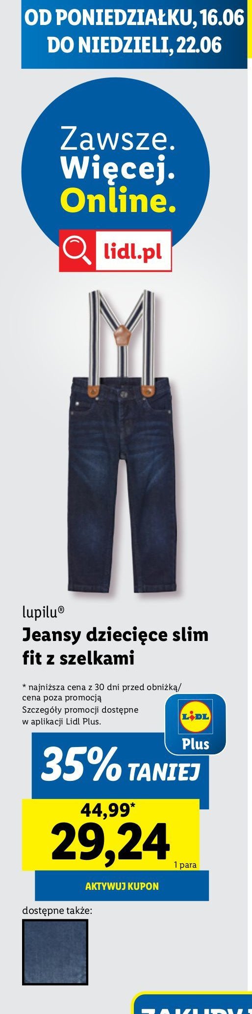 Spodnie jeansy dziecięce na szelkach Lupilu promocja w Lidl