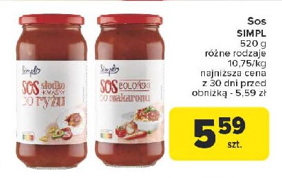 Sos boloński do makaronu Simply promocja w Carrefour