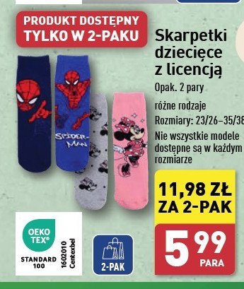 Skarpetki dziecięce 23/26-35/38 myszka miki promocja w Aldi