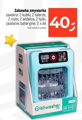 Zabawka zmywarka zawiera: 2 kubki, 2 talerze, 2 noże, 2 widelce, 2 łyżki, zasilanie bateryjne: 2 x AA promocja w Dealz