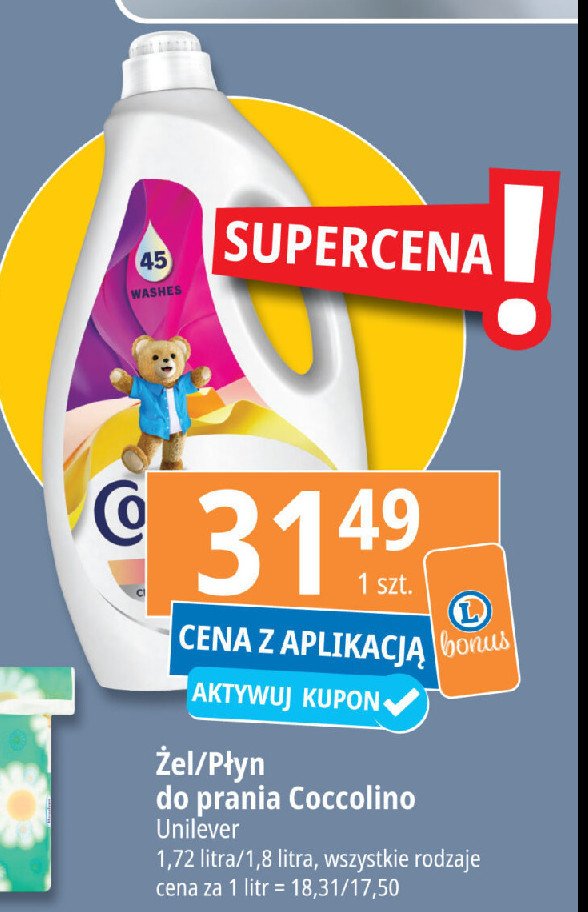 Żel do prania sensitive Coccolino care promocja w Leclerc