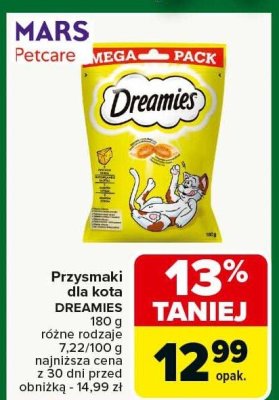 Przysmaki dla kota DREAMIES różne rodzaje 180g opak. promocja w Carrefour