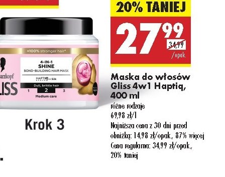 Maska do włosów babassu nut oil Gliss kur protein+ promocja w Biedronka