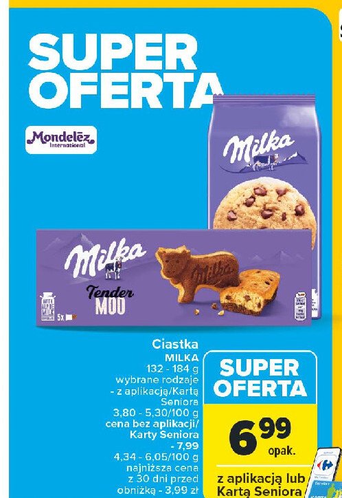 Ciastka z kawałkami czekolady mlecznej Milka tender moo promocja