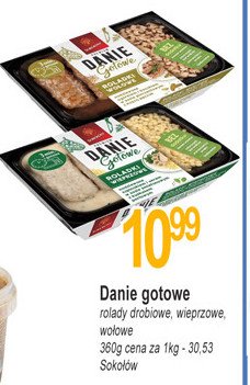 Roladki wołowe nadziewane ogórkiem i boczkiem w sosie pieczeniowym z kaszą pęczak Sokołów promocja