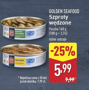 Szproty w oliwie z oliwek Golden seafood promocja w Aldi