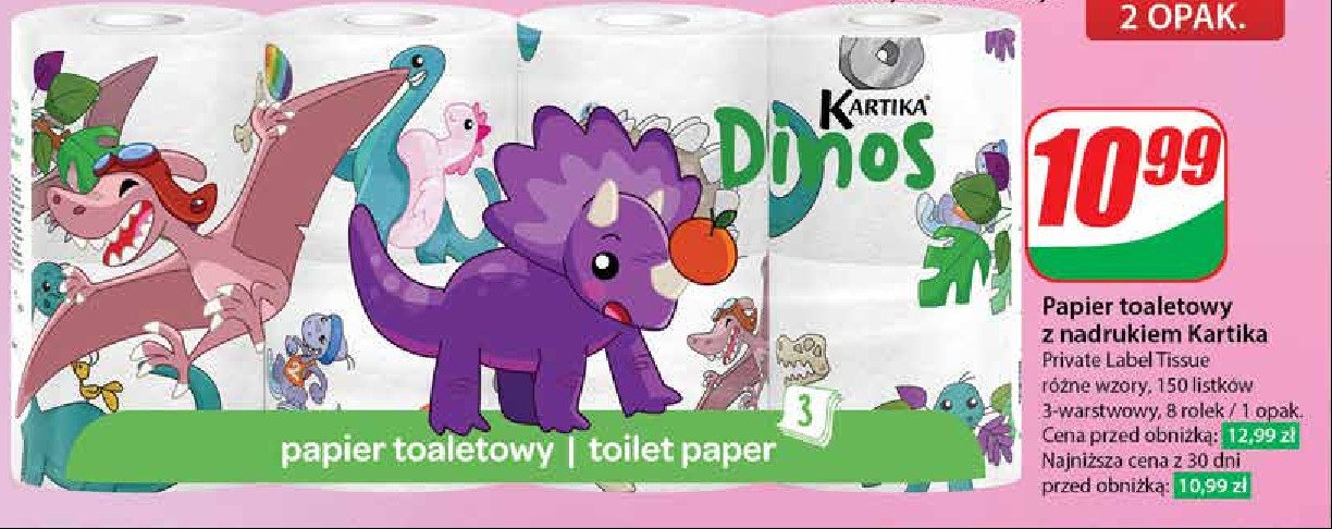 Papier toaletowy dinosaurs Kartika promocja