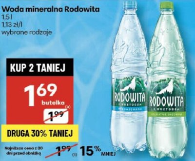 Woda mineralna Rodowita 1,5 l wybrane rodzaje promocja w Delikatesy Centrum