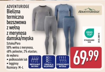 Bielizna termiczna bezszowa z wełną z merynosa damska/męska ADVENTURIDGE promocja w Aldi