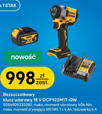 Bezszczotkowy klucz udarowy 18 V DCF922M1T-QW DeWalt promocja w Castorama