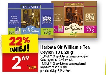 Herbata Sir William's Tea Ceylon 10T promocja w Twój Market