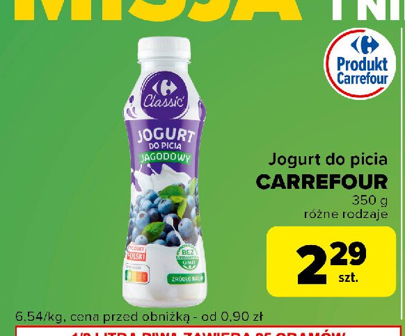 Jogurt do picia jagodowy Carrefour promocja