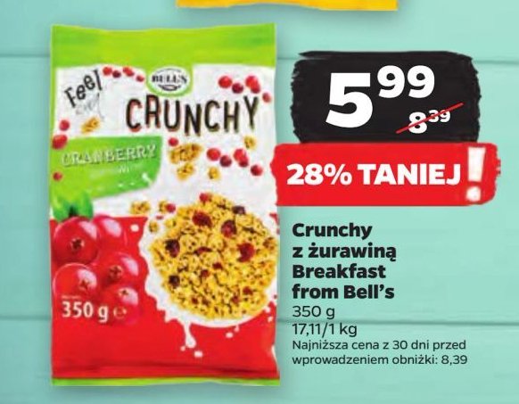 P艂atki crunchy z 偶urawin膮 Breakfast from bell's promocja