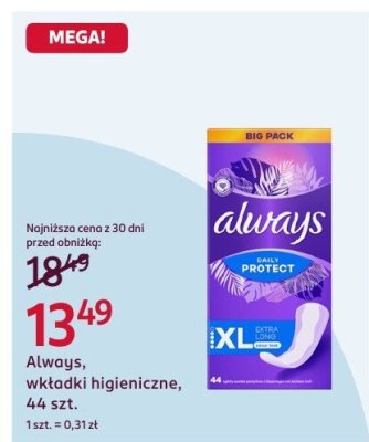 Wkładki higieniczne Always, 44 szt. promocja w Rossmann