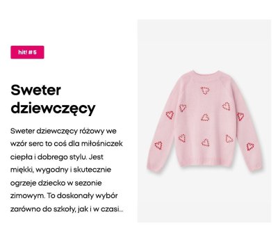 Sweter dziewczęcy różowy z sercami promocja w Pepco