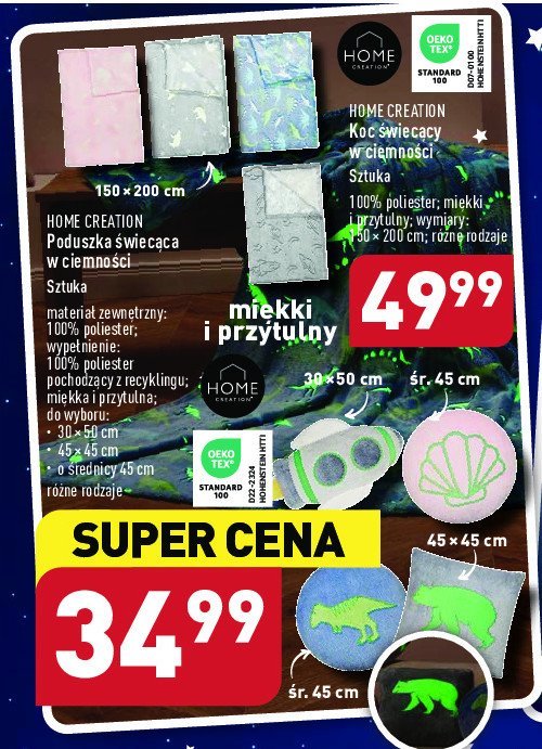 Poduszka 艣wiec膮ca w ciemno艣ci 30 x 50 cm Home creation promocja