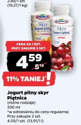 Jogurt pitny skyr Piątnica różne rodzaje promocja w Netto
