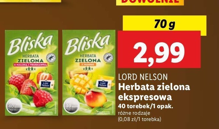 Herbata zielona z malina z truskawką Lord nelson bliska promocja