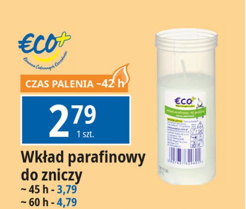 Wkład parafinowy do zniczy 60h Eco+ promocja