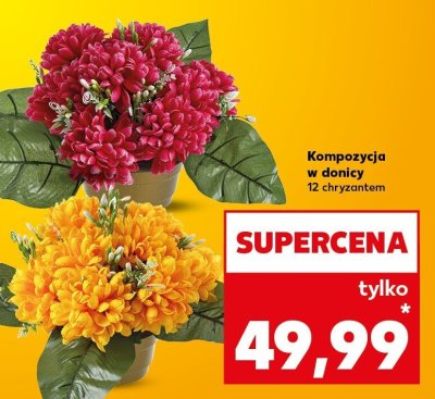 Kompozycja w donicy kwiatów sztucznych 12 chryzantem promocja w Kaufland
